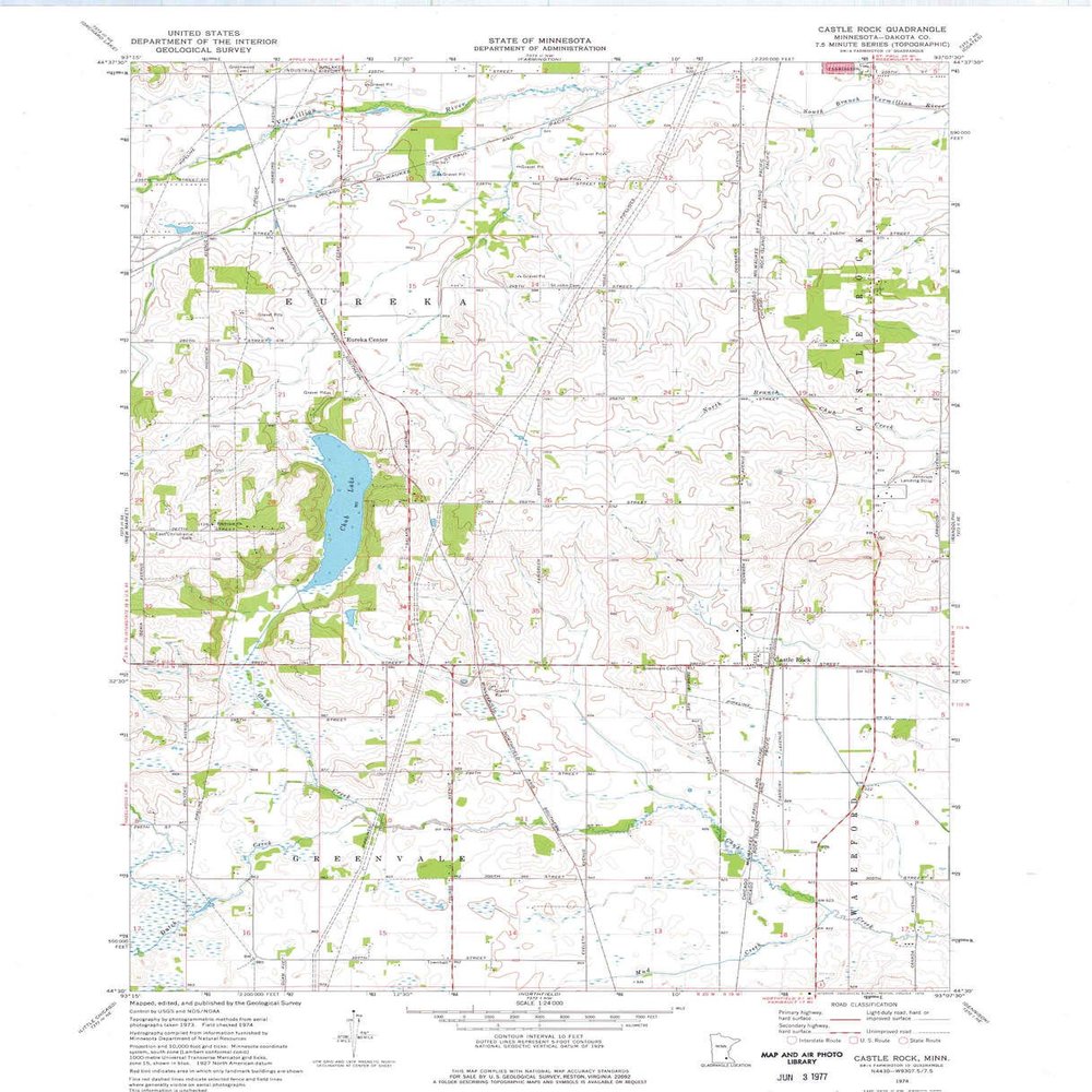 YellowMaps Castle Rock MN topo map, 1:24000 Scale, 7.5 X 7.5 Minute, Historical, 1974, Updated 1976, 27.23 x 21.53 in - Polypropylene
