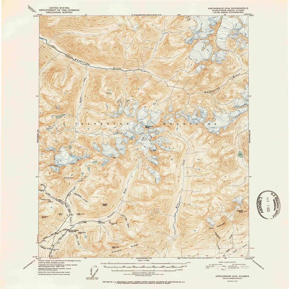 YellowMaps Anchorage D 6 AK topo map, 1:63360 Scale, 15 X 15 Minute, Historical, 1952, 20.69 x 16.9 in - Tyvek