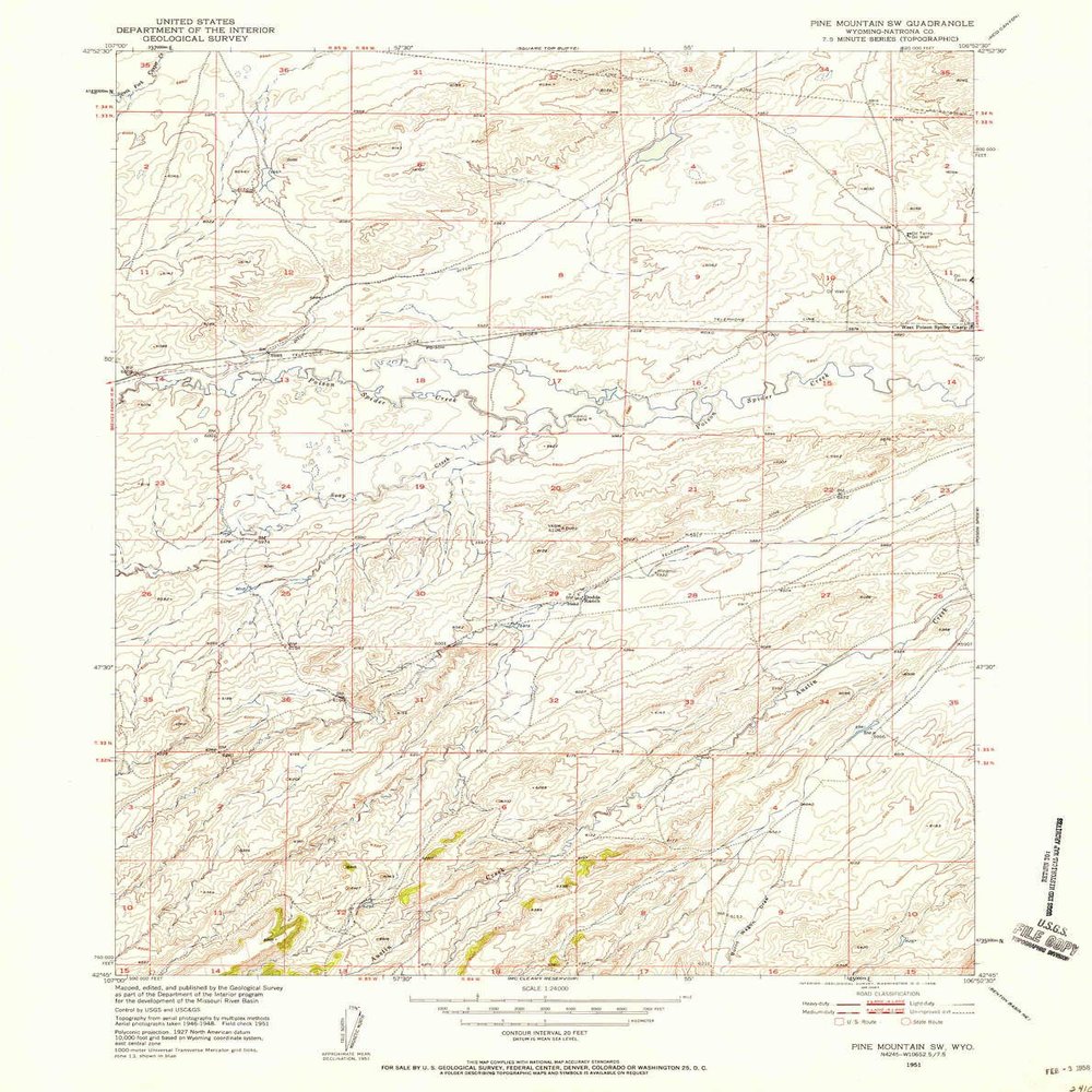 YellowMaps Pine Mountain SW WY topo map, 1:24000 Scale, 7.5 X 7.5 Minute, Historical, 1951, Updated 1958, 26.9 x 21.3 in - Polypropylene