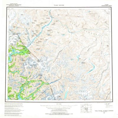 YellowMaps Taku River AK topo map, 1:250000 Scale, 1 X 2 Degree, Historical, 1960, Updated 1966, 22.9 x 21.4 in - Polypropylene