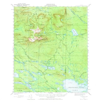 YellowMaps Katahdin ME topo map, 1:62500 Scale, 15 X 15 Minute, Historical, 1949, Updated 1967, 20.9 x 17 in - Polypropylene