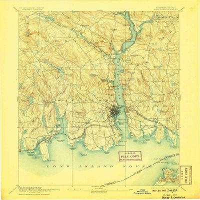 YellowMaps New London CT topo map, 1:62500 Scale, 15 X 15 Minute, Historical, 1893, Updated 1907, 20 x 16.4 in - Tyvek