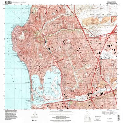 YellowMaps La Jolla CA topo map, 1:24000 Scale, 7.5 X 7.5 Minute, Historical, 1996, Updated 2000, 26.8 x 28.1 in - Tyvek