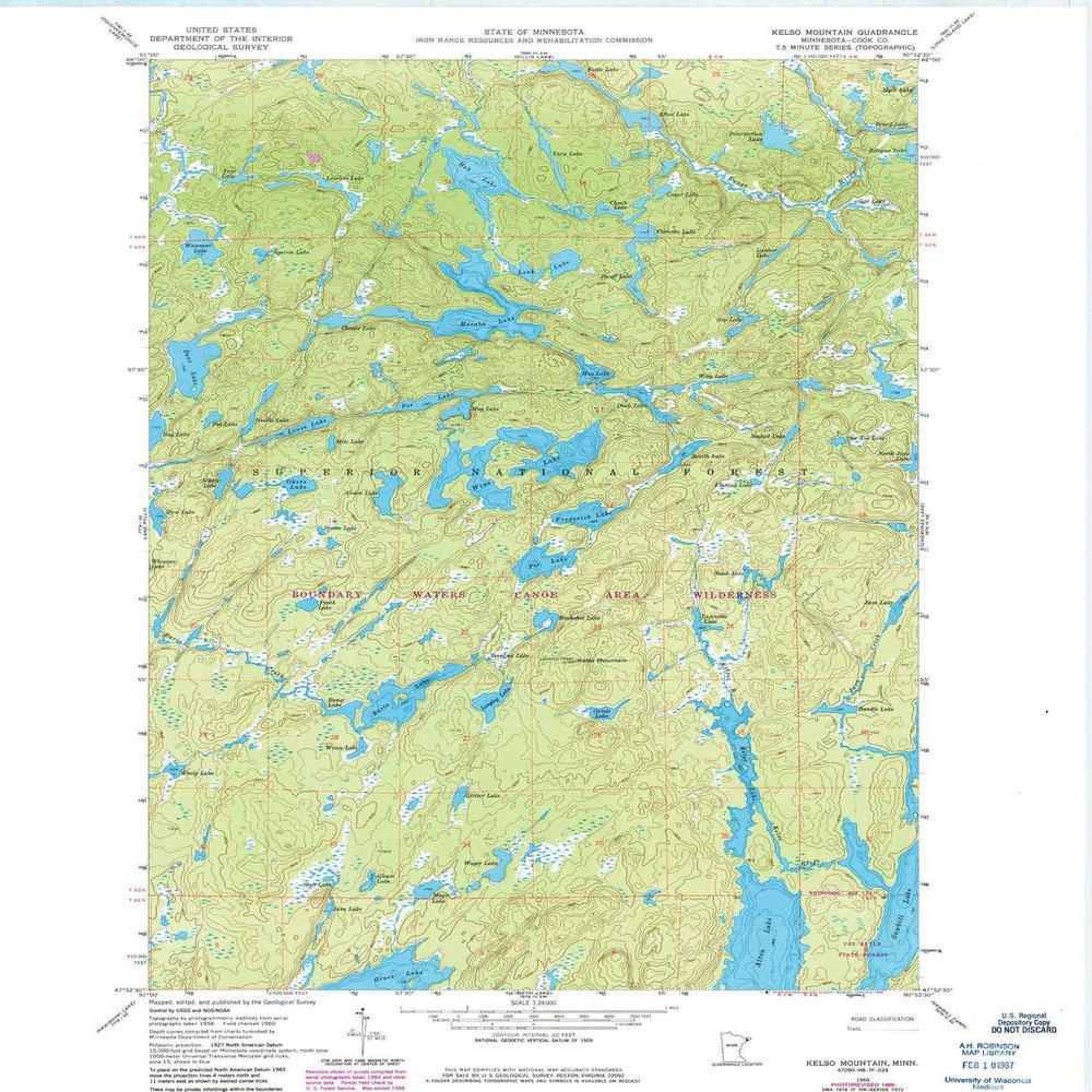 Kelso Mountain MN topo map, 1:24000 Scale, 7.5 X 7.5 Minute, Historical, 1960, Updated 1986, 27.23 x 21.53 in - Polypropylene