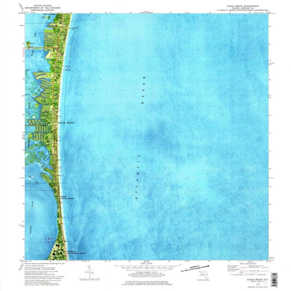 YellowMaps Cocoa Beach FL topo map, 1:24000 Scale, 7.5 X 7.5 Minute, Historical, 1976, Updated 1978, 26.8 x 24 in - Tyvek