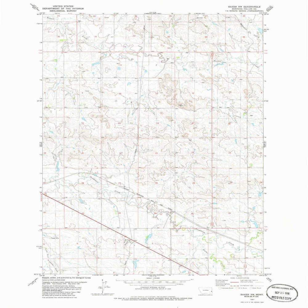 YellowMaps Baker NW MT topo map, 1:24000 Scale, 7.5 X 7.5 Minute, Historical, 1981, Updated 1986, 27.01 x 21.98 in - Tyvek