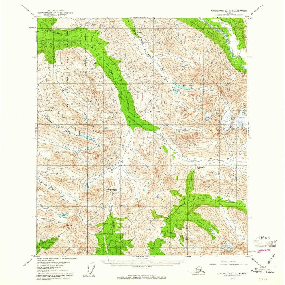 YellowMaps Anchorage A 7 AK topo map, 1:63360 Scale, 15 X 15 Minute, Historical, 1960, Updated 1961, 20.8 x 17.1 in - Tyvek