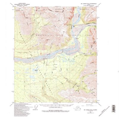 YellowMaps McCarthy B 5 AK topo map, 1:63360 Scale, 15 X 15 Minute, Historical, 1959, Updated 1992, 21.5 x 18 in - Polypropylene