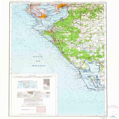 YellowMaps Tampa FL topo map, 1:250000 Scale, 2 X 1 Degree, Historical, 1956, Updated 1964, 37.3 x 20.1 in - Polypropylene