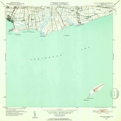 YellowMaps Playa De Ponce PR topo map, 1:30000 Scale, 7.5 X 7.5 Minute, Historical, 1952, Updated 1952, 21.8 x 19.7 in - Polypropylene
