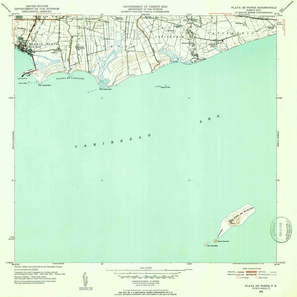 YellowMaps Playa De Ponce PR topo map, 1:30000 Scale, 7.5 X 7.5 Minute, Historical, 1952, Updated 1952, 21.8 x 19.7 in - Polypropylene