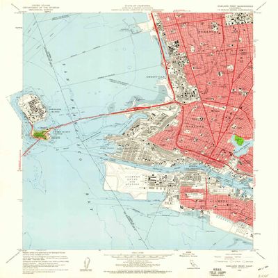 YellowMaps Oakland West CA topo map, 1:24000 Scale, 7.5 X 7.5 Minute, Historical, 1959, Updated 1960, 26.7 x 21.8 in - Polypropylene