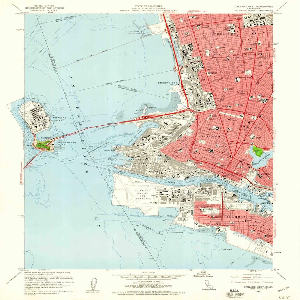 YellowMaps Oakland West CA topo map, 1:24000 Scale, 7.5 X 7.5 Minute, Historical, 1959, Updated 1960, 26.7 x 21.8 in - Polypropylene