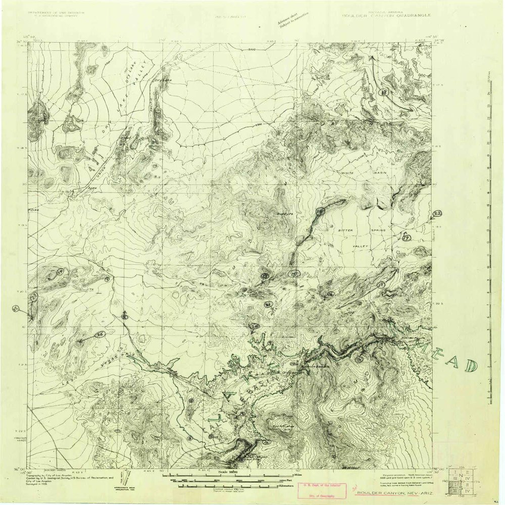 YellowMaps Boulder Canyon NV topo map, 1:96000 Scale, 30 X 30 Minute, Historical, 1926, 26.94 x 23.02 in - Polypropylene