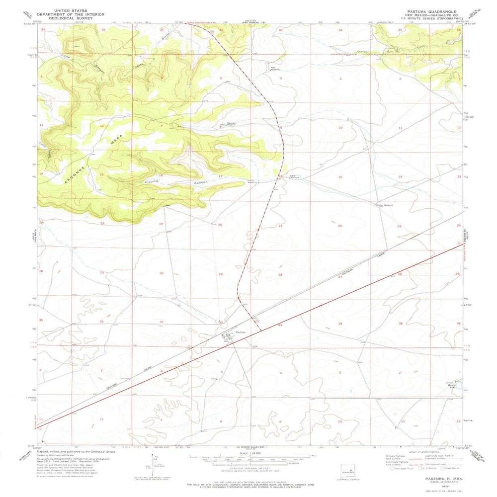 YellowMaps Pastura NM topo map, 1:24000 Scale, 7.5 X 7.5 Minute, Historical, 1978, Updated 1978, 26.8 x 21.9 in - Tyvek