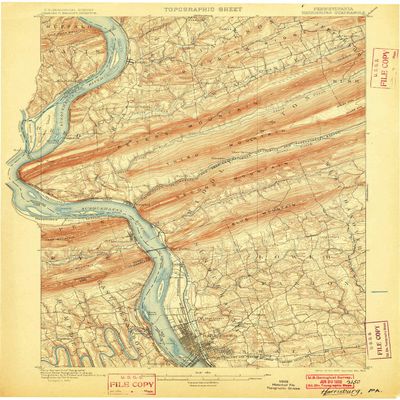 YellowMaps Harrisburg PA topo map, 1:62500 Scale, 15 X 15 Minute, Historical, 1899, Updated 1902, 20 x 16.5 in - Tyvek