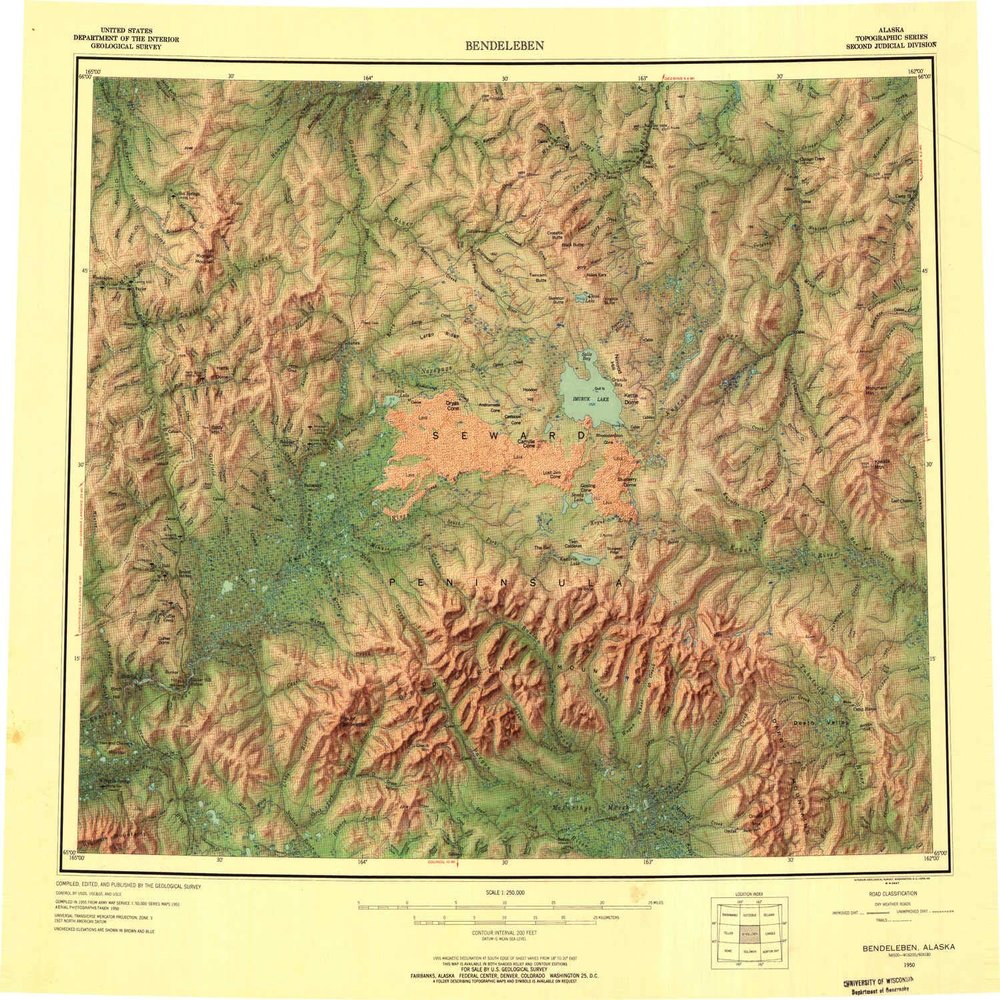 YellowMaps Bendeleben AK topo map, 1:250000 Scale, 1 X 3 Degree, Historical, 1950, Updated 1956, 22.6 x 26.1 in - Tyvek