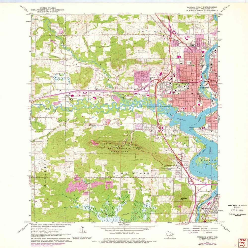 YellowMaps Wausau West WI topo map, 1:24000 Scale, 7.5 X 7.5 Minute, Historical, 1963, Updated 1978, 27.25 x 21.53 in - Polypropylene