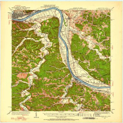 YellowMaps Greenup KY topo map, 1:62500 Scale, 15 X 15 Minute, Historical, 1926, Updated 1958, 21.3 x 17.1 in - Polypropylene