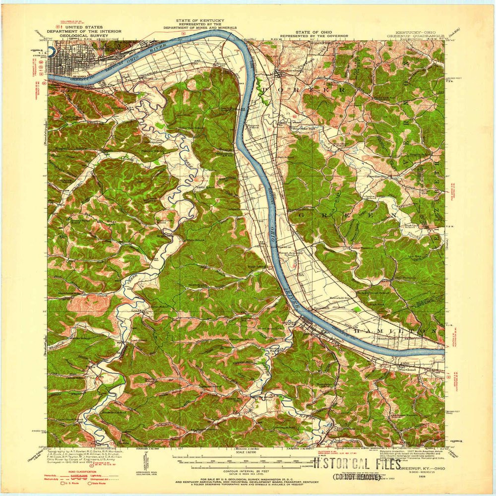YellowMaps Greenup KY topo map, 1:62500 Scale, 15 X 15 Minute, Historical, 1926, Updated 1958, 21.3 x 17.1 in - Polypropylene