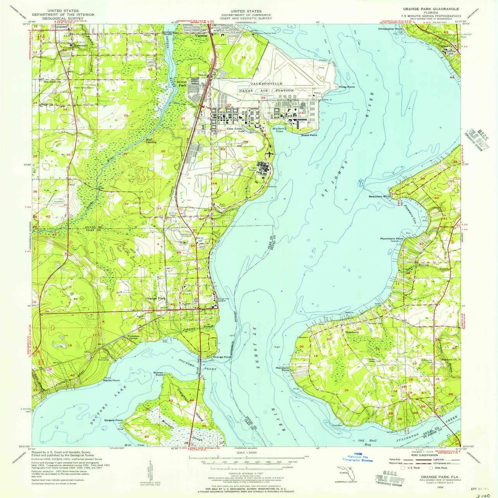YellowMaps Orange Park FL topo map, 1:24000 Scale, 7.5 X 7.5 Minute, Historical, 1952, Updated 1956, 26.8 x 22.9 in - Tyvek
