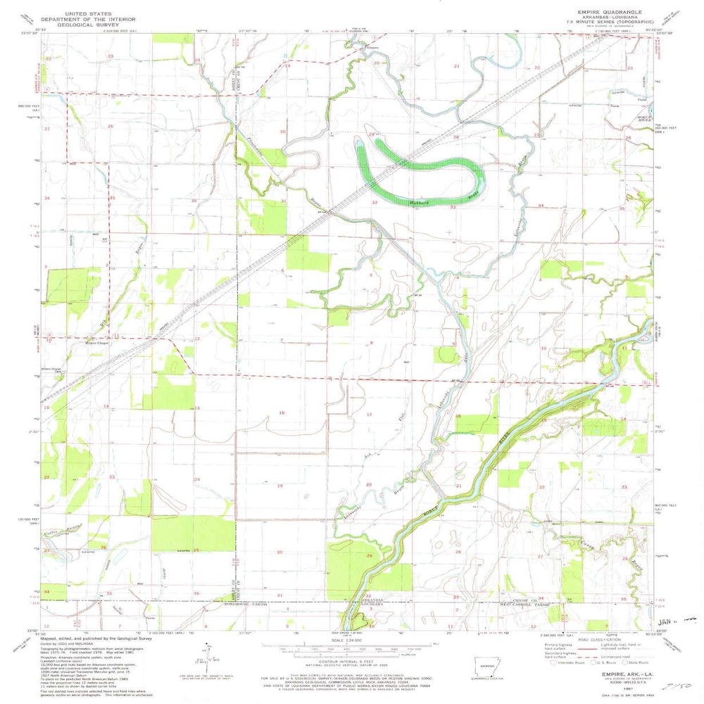 YellowMaps Empire AR topo map, 1:24000 Scale, 7.5 X 7.5 Minute, Historical, 1981, Updated 1982, 26.8 x 22 in - Polypropylene