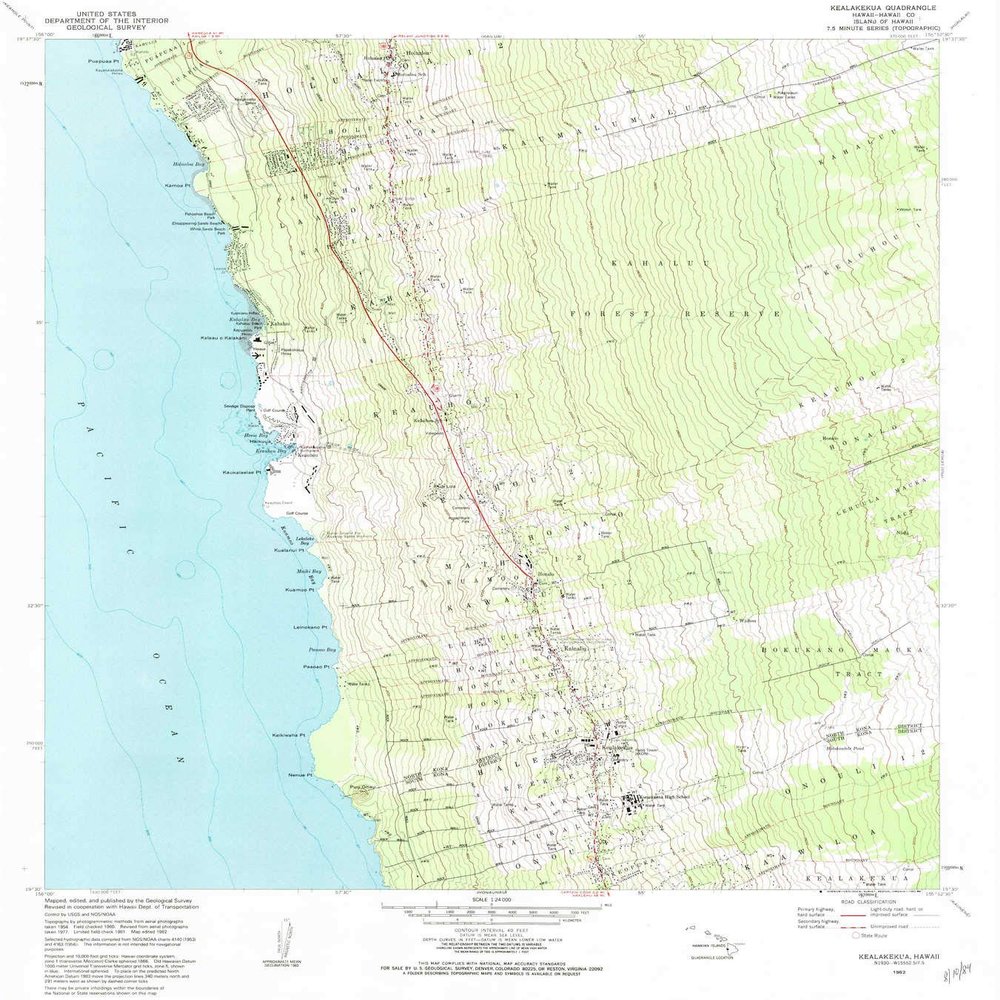 YellowMaps Kealakekua HI topo map, 1:24000 Scale, 7.5 X 7.5 Minute, Historical, 1982, Updated 1984, 26.7 x 24.1 in - Polypropylene