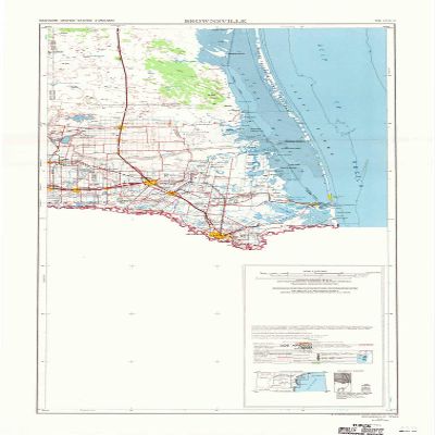 YellowMaps Brownsville TX topo map, 1:250000 Scale, 2 X 1 Degree, Historical, 1956, Updated 1969, 39.8 x 20.2 in - Polypropylene
