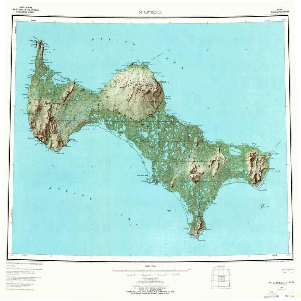 YellowMaps St Lawrence AK topo map, 1:250000 Scale, 1 X 3 Degree, Historical, 1948, Updated 1971, 22.7 x 30.5 in - Tyvek