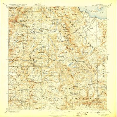 Mt Lyell CA topo map, 1:125000 Scale, 30 X 30 Minute, Historical, 1901, Updated 1929, 19.9 x 16.5 in - Tyvek