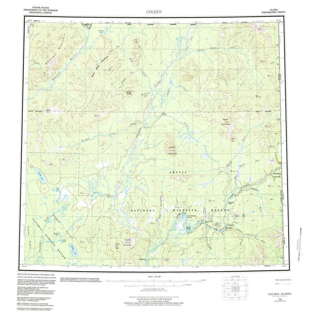 YellowMaps Coleen AK topo map, 1:250000 Scale, 1 X 3 Degree, Historical, 1956, 22.6 x 24.8 in - Tyvek