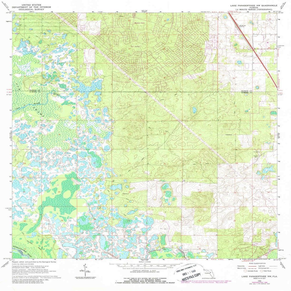 YellowMaps Lake Panasoffkee NW FL topo map, 1:24000 Scale, 7.5 X 7.5 Minute, Historical, 1966, Updated 1988, 26.9 x 22 in - Tyvek