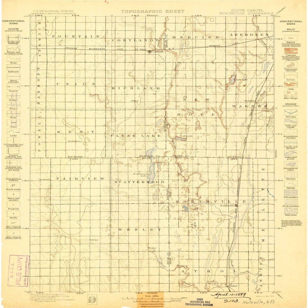 YellowMaps Northville SD topo map, 1:125000 Scale, 30 X 30 Minute, Historical, 1899, 19.6 x 15.6 in - Tyvek