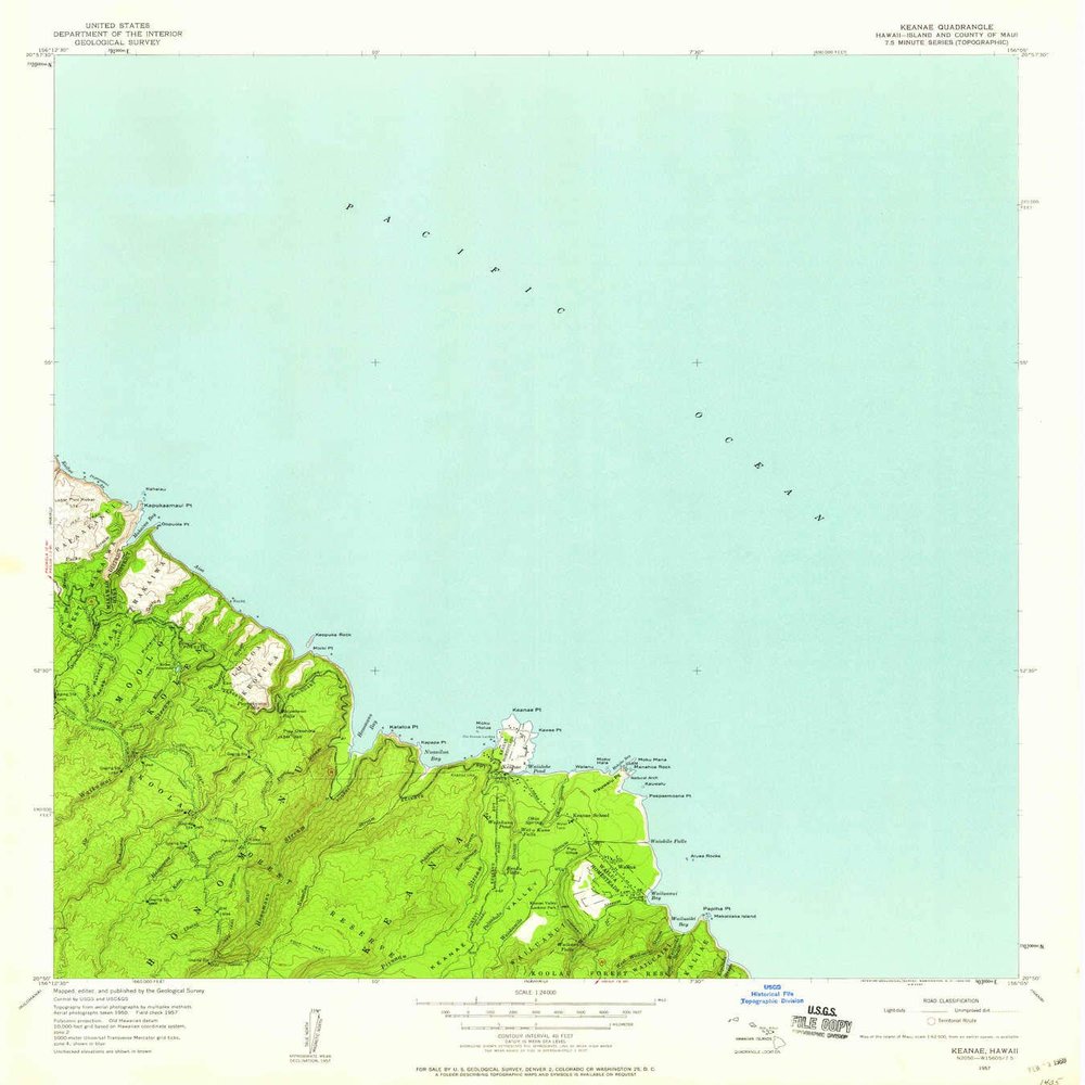 YellowMaps Keanae HI topo map, 1:24000 Scale, 7.5 X 7.5 Minute, Historical, 1957, Updated 1959, 26.7 x 24 in - Polypropylene