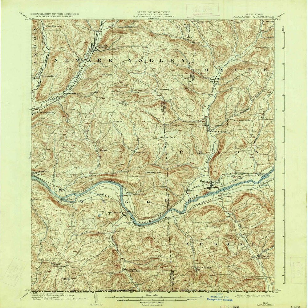 YellowMaps Apalachin NY topo map, 1:62500 Scale, 15 X 15 Minute, Historical, 1904, Updated 1934, 19.9 x 16.5 in - Tyvek