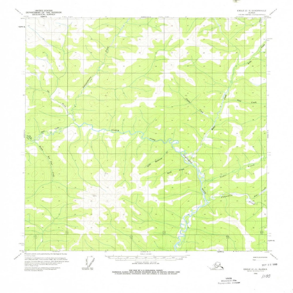 YellowMaps Eagle C 3 AK topo map, 1:63360 Scale, 15 X 15 Minute, Historical, 1956, Updated 1980, 21.8 x 18.1 in - Polypropylene