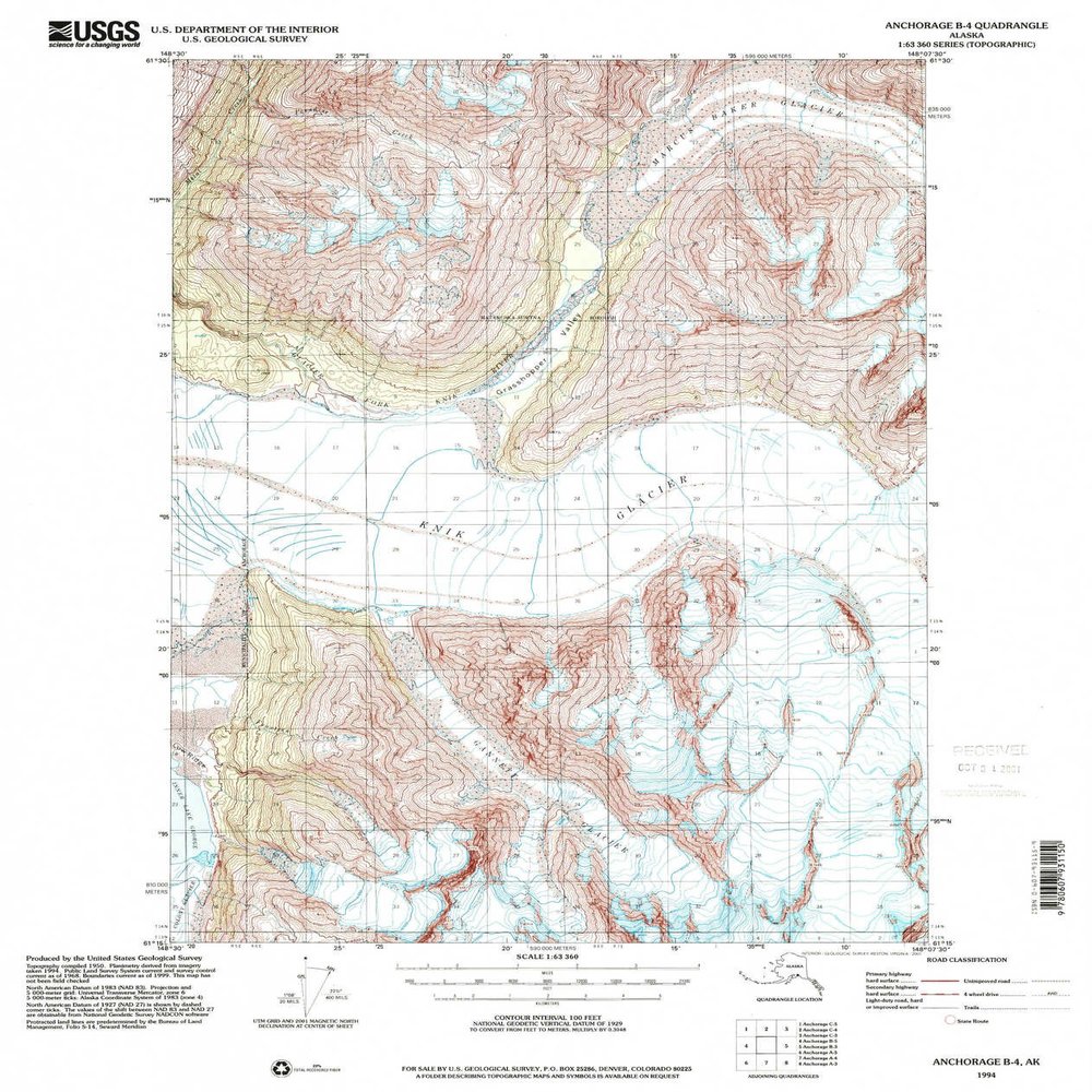 YellowMaps Anchorage B 4 AK topo map, 1:63360 Scale, 15 X 15 Minute, Historical, 1994, Updated 2001, 21.4 x 18 in - Polypropylene