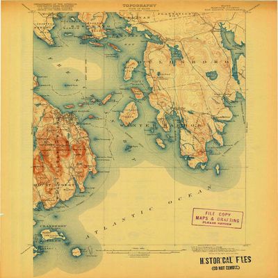 YellowMaps Bar Harbor ME topo map, 1:62500 Scale, 15 X 15 Minute, Historical, 1904, Updated 1920, 20.9 x 16.5 in - Polypropylene