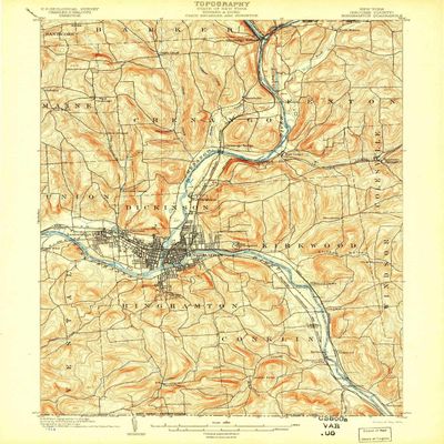 YellowMaps Binghamton NY topo map, 1:62500 Scale, 15 X 15 Minute, Historical, 1904, 19.76 x 16 in - Polypropylene