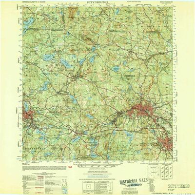 YellowMaps Fitchburg MA topo map, 1:50000 Scale, 15 X 15 Minute, Historical, 1953, Updated 1953, 27.7 x 21 in - Tyvek