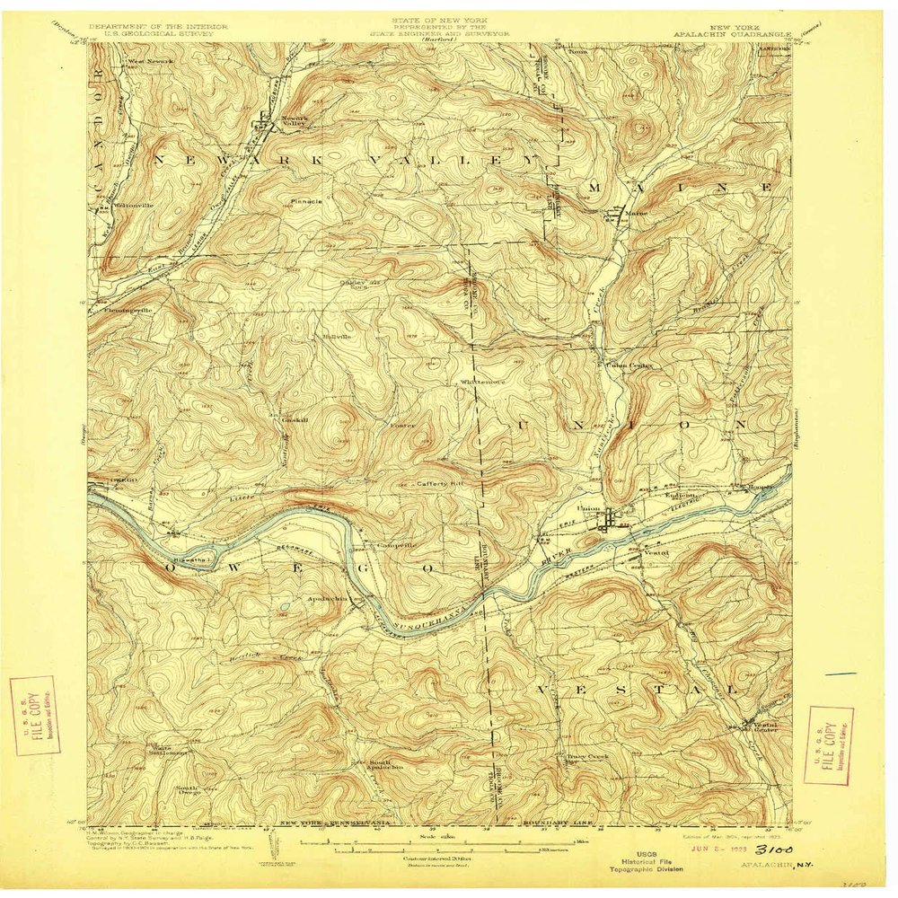 YellowMaps Apalachin NY topo map, 1:62500 Scale, 15 X 15 Minute, Historical, 1904, Updated 1923, 20.1 x 16.6 in - Polypropylene