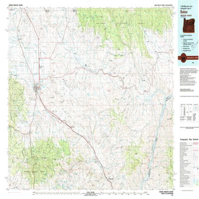 YellowMaps Baker OR topo map, 1:100000 Scale, 30 X 60 Minute, Historical, 1981, Updated 1981, 24.1 x 37.8 in - Polypropylene