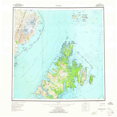 YellowMaps Afognak AK topo map, 1:250000 Scale, 1 X 2 Degree, Historical, 1952, Updated 1965, 23.1 x 30.4 in - Tyvek
