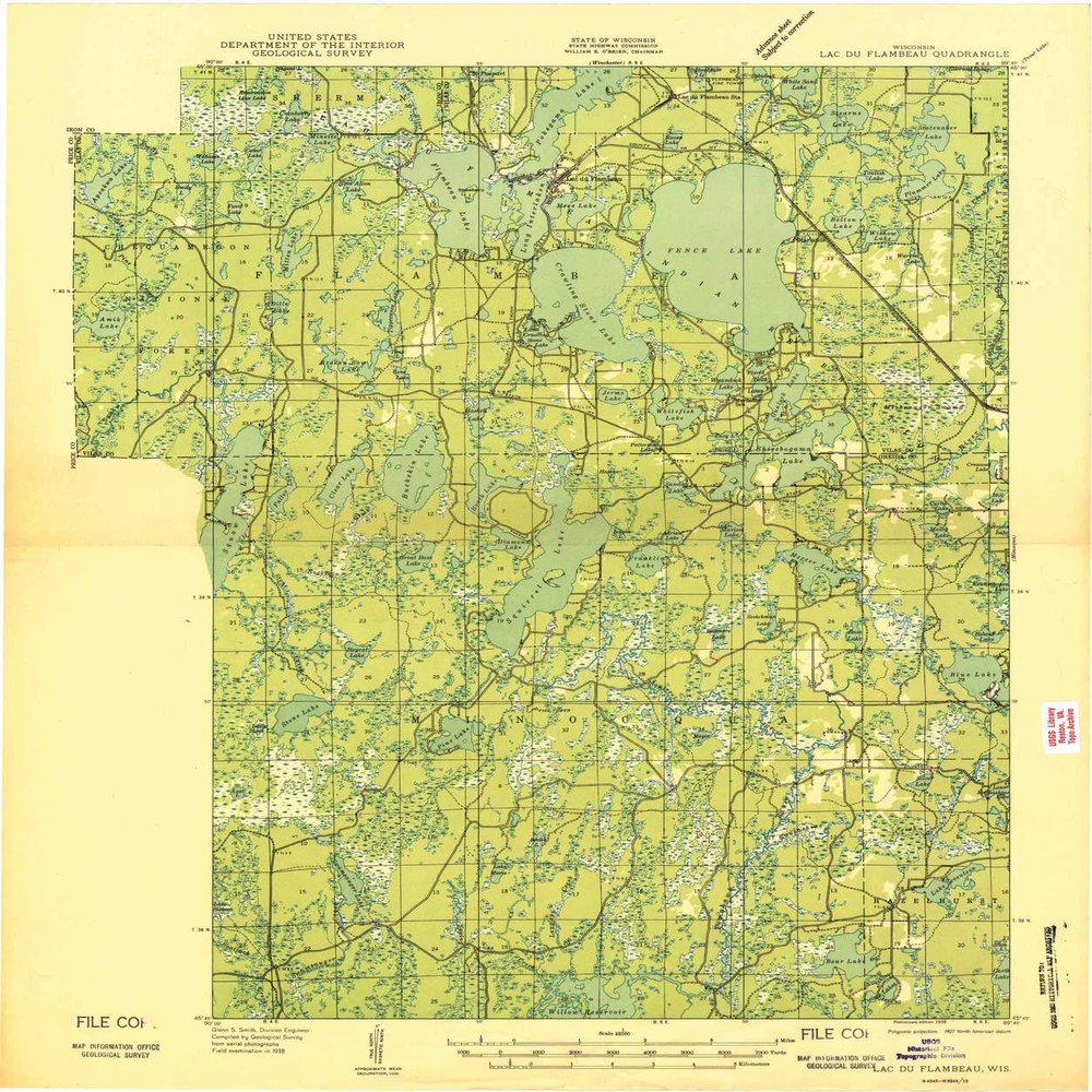 YellowMaps Lac Du Flambeau WI topo map, 1:48000 Scale, 15 X 15 Minute, Historical, 1939, 26.13 x 21.85 in - Polypropylene