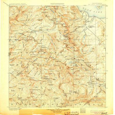 Mt Lyell CA topo map, 1:125000 Scale, 30 X 30 Minute, Historical, 1901, Updated 1905, 19.8 x 16.6 in - Tyvek