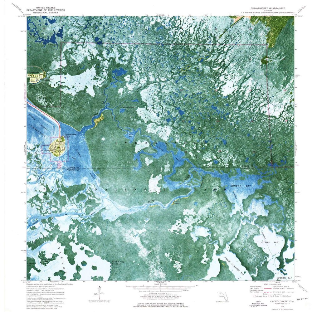 YellowMaps Chokoloskee FL topo map, 1:24000 Scale, 7.5 X 7.5 Minute, Historical, 1974, Updated 1976, 26.8 x 24 in - Tyvek