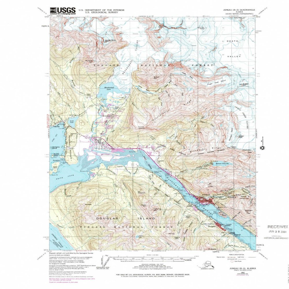 YellowMaps Juneau B 2 AK topo map, 1:63360 Scale, 15 X 15 Minute, Historical, 1962, Updated 1978, 21.5 x 17 in - Polypropylene