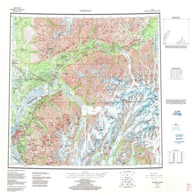 YellowMaps Anchorage AK topo map, 1:250000 Scale, 1 X 3 Degree, Historical, 1962, Updated 1986, 23.1 x 33.3 in - Tyvek