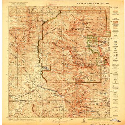YellowMaps Rocky Mountain National Park CO topo map, 1:125000 Scale, 30 X 30 Minute, Historical, 1919, Updated 1922, 21.8 x 16.6 in - Tyvek