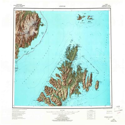 YellowMaps Afognak AK topo map, 1:250000 Scale, 1 X 2 Degree, Historical, 1952, Updated 1965, 23.1 x 30.4 in - Tyvek